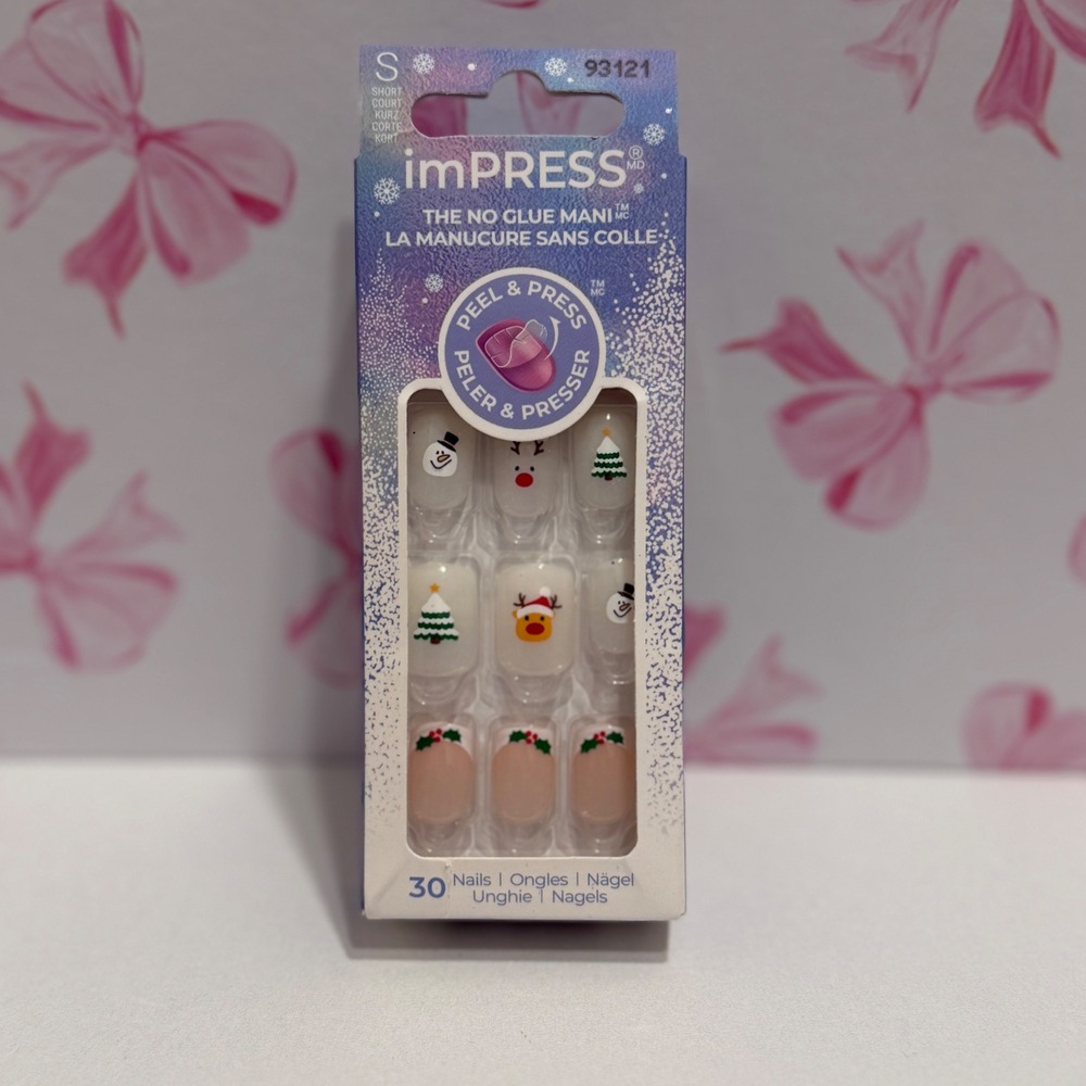 imPRESS Press-On Manicure Holiday Christmas Snowman Reindeer Short Nails 30ct